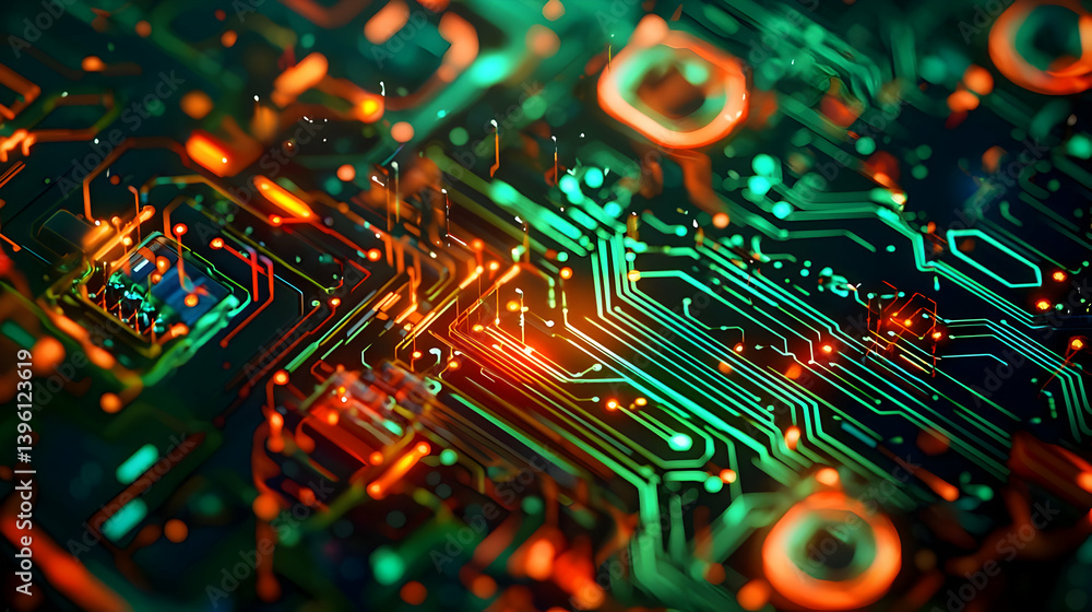 Abstract Circuit Board Design With Glowing Lines Abstract Circuit Board Design With Glowing Lines
