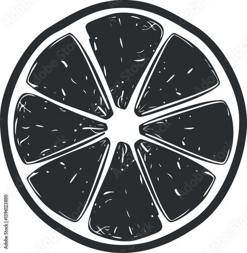 A stylized illustration of a lemon sliced into equal wedges showcasing its vibrant texture.