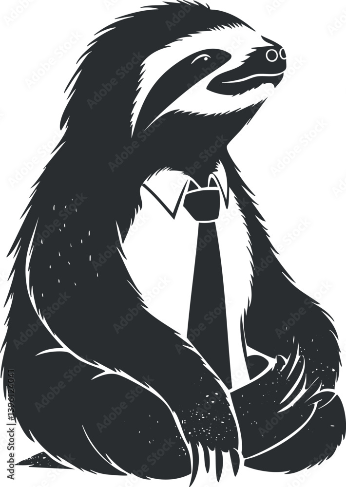 Obraz premium A whimsical illustration of a sloth dressed in a business suit with a tie.