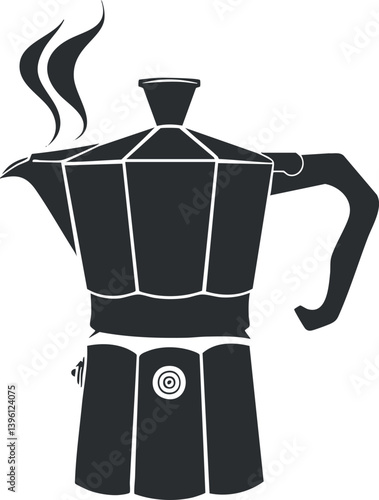 Illustration of a moka pot with steam rising, symbolizing coffee brewing and enjoyment.