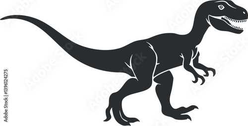A silhouette illustration of a Tyrannosaurus rex dinosaur in a dynamic pose.