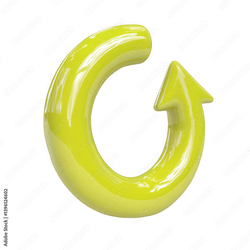 A bright yellow 3D refresh symbol with a sleek, glossy finish. A bright yellow 3D refresh symbol with a sleek, glossy finish.