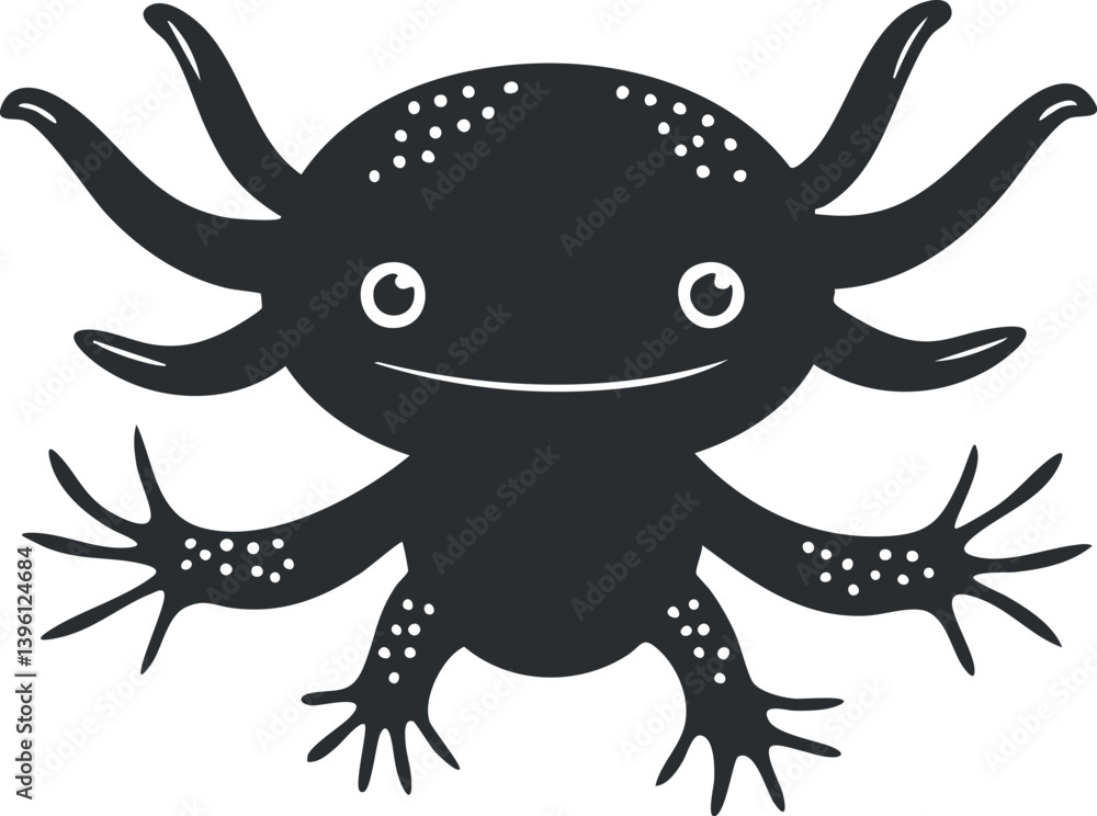 A playful cartoon amphibian character with multiple arms and a friendly smile. A playful cartoon amphibian character with multiple arms and a friendly smile.