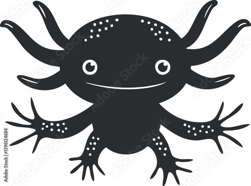 A playful cartoon amphibian character with multiple arms and a friendly smile.