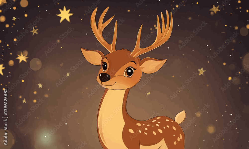 Fototapeta premium A cartoon deer with antlers and a star background