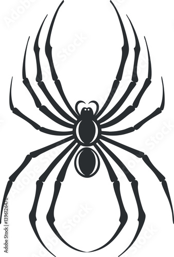 A detailed black silhouette of a spider, showcasing its distinctive eight legs and body structure.