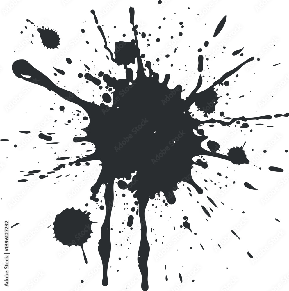 Fototapeta premium Black ink splash design element suitable for backgrounds and artistic projects.