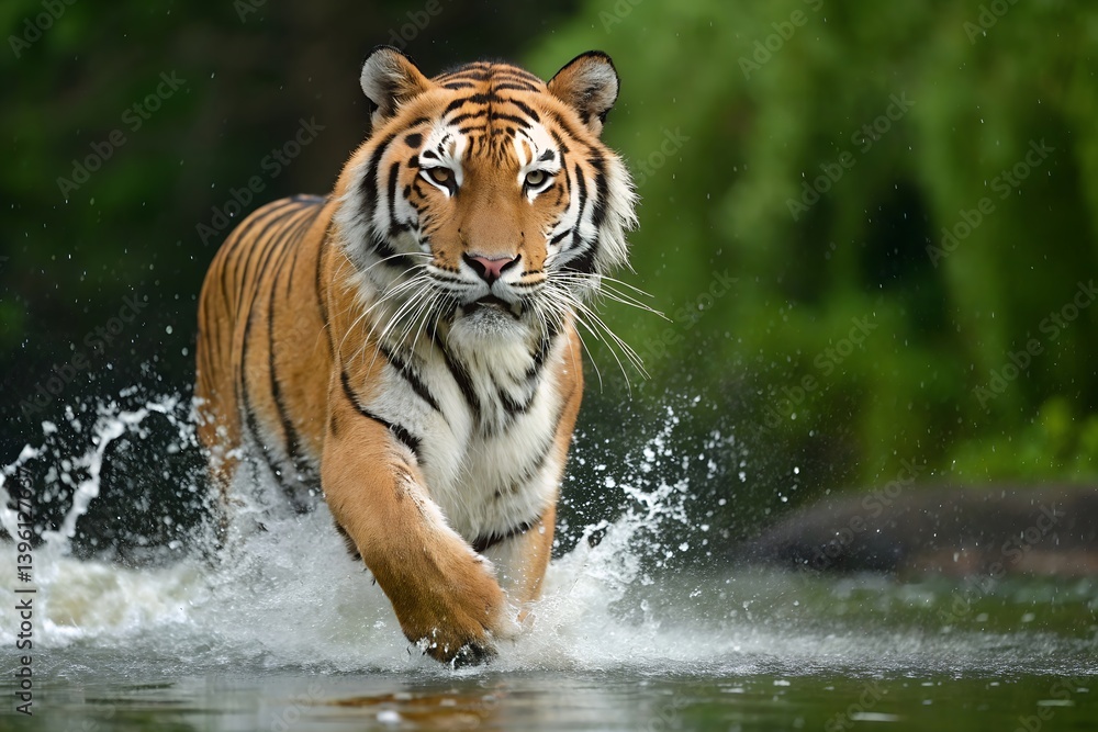 Powerful Bengal Tiger Running Through Water Majestic Predator In Action Striking Wildlife Image Nature Photography Animal Theme, bengal tiger, tiger, running, water, predator, wildlife, animal, nature Powerful Bengal Tiger Running Through Water Majestic Predator In Action Striking Wildlife Image Nature Photography Animal Theme, bengal tiger, tiger, running, water, predator, wildlife, animal, nature