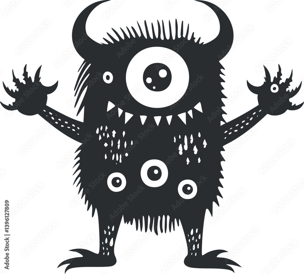 Naklejka premium A playful cartoon monster with multiple eyes and quirky features, perfect for children's illustrations.