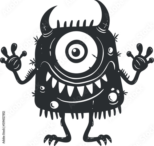 A playful cartoon monster with one eye and a goofy expression, perfect for children's illustrations.