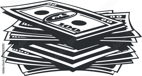 A stack of cash featuring multiple hundred dollar bills in a bold, graphic style.