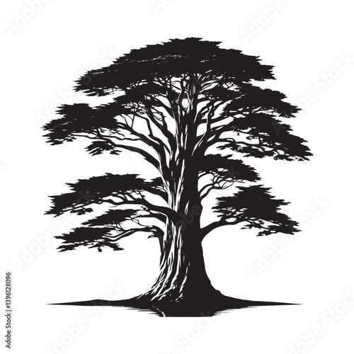 Cypress Tree Vector Silhouette, Majestic Tree Outline, Nature-Inspired Clipart for Wall Art, Logos, Stickers, Apparel, Digital Prints, Crafts, Posters, and Home Decor.