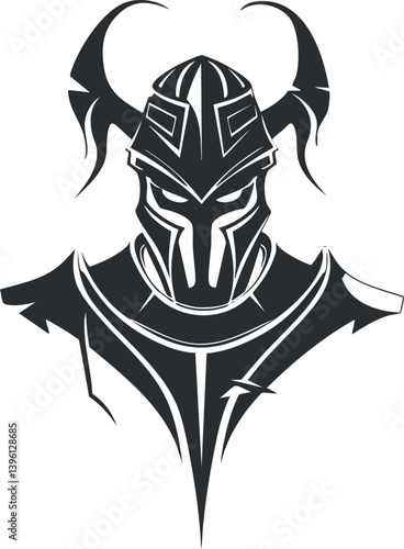 Stylized illustration of a fierce warrior helmet symbolizing strength and courage in battle.