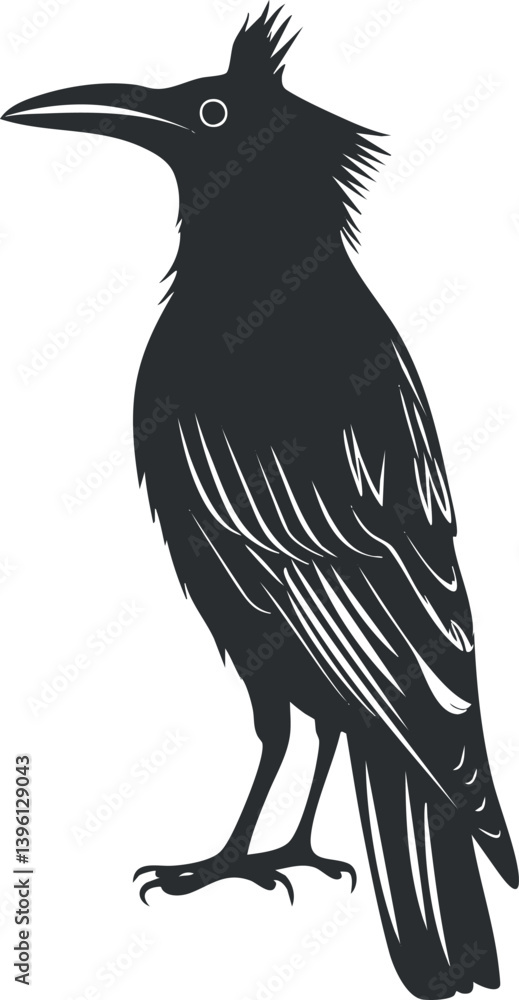 Obraz premium Stylized silhouette of a bird perched elegantly with detailed feathers and a prominent beak.