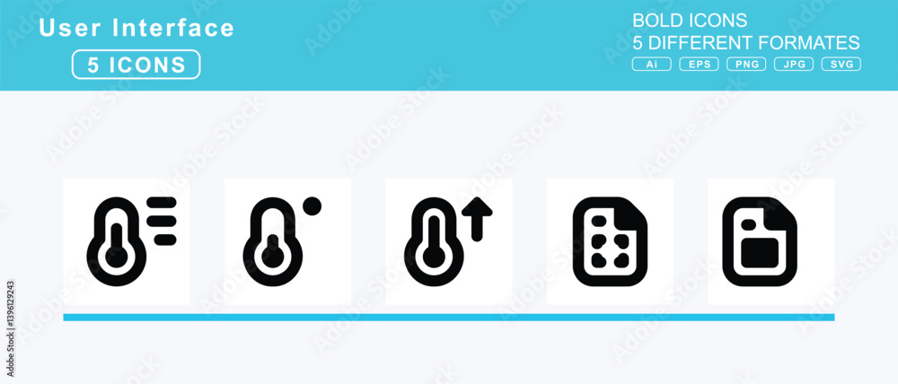 Set of 5 bold user interface icons,telescope, temperature, down, frigid, high, list Set of 5 bold user interface icons,telescope, temperature, down, frigid, high, list