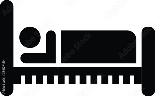 Person in bed icon. Sleeping shelter. sleep Hotel motels, guest house, black design. accommodation icon symbol ,editable stroke, flat design style isolated on white
