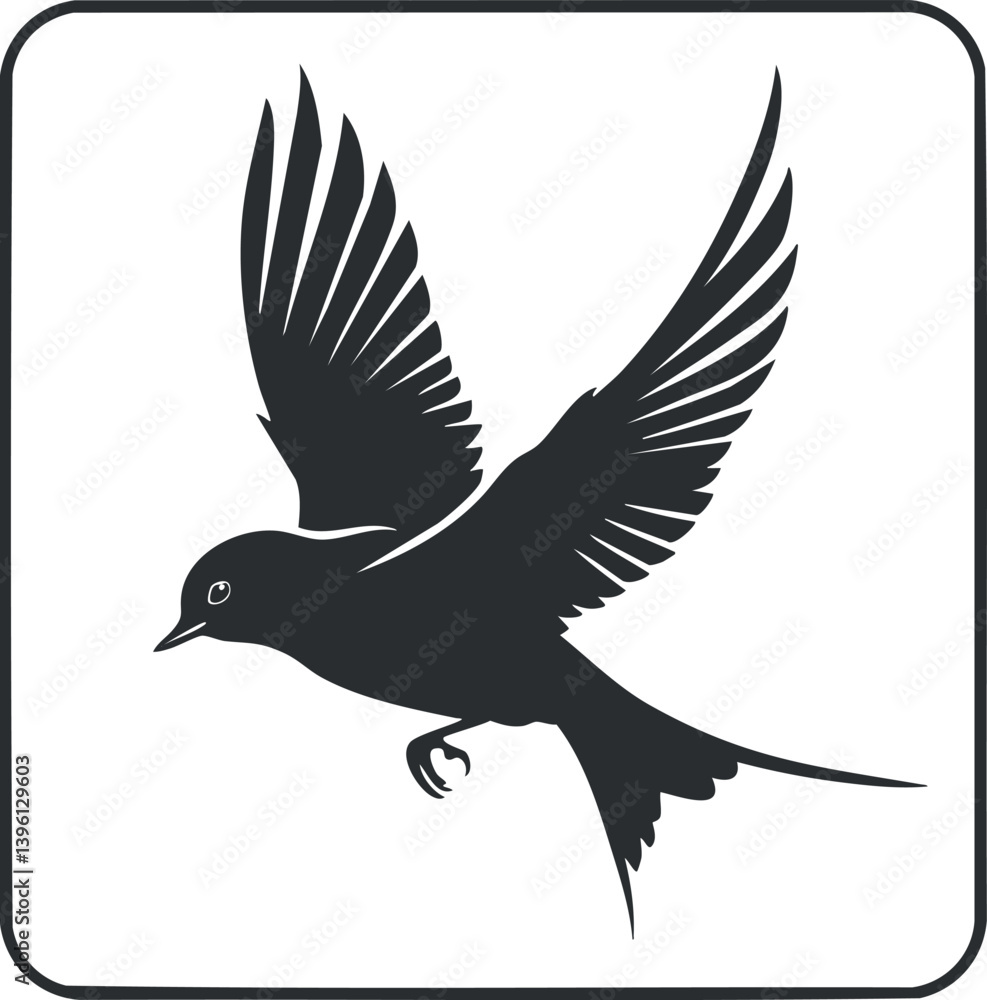 Fototapeta premium A stylized silhouette of a flying bird with outstretched wings capturing the essence of freedom.