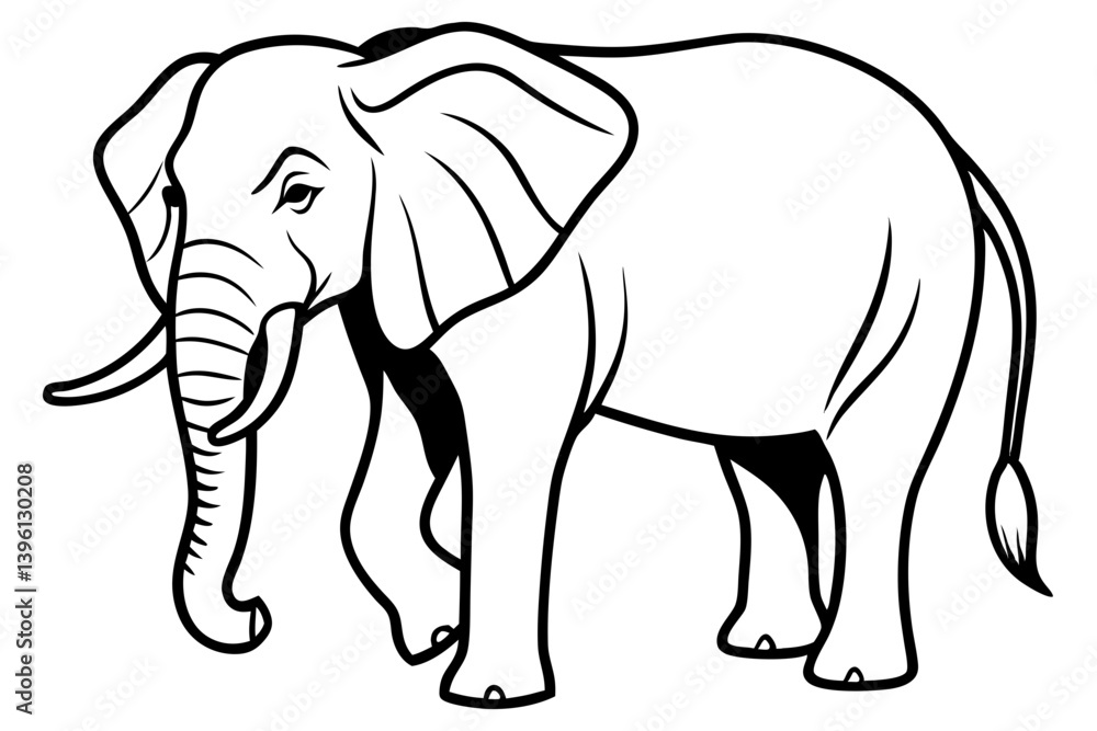 Fototapeta premium african elephant silhouette line art vector illustration