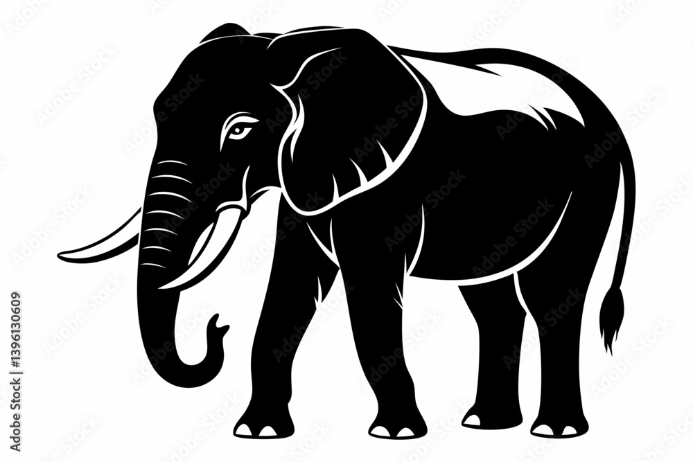 Fototapeta premium african elephant silhouette line art vector illustration