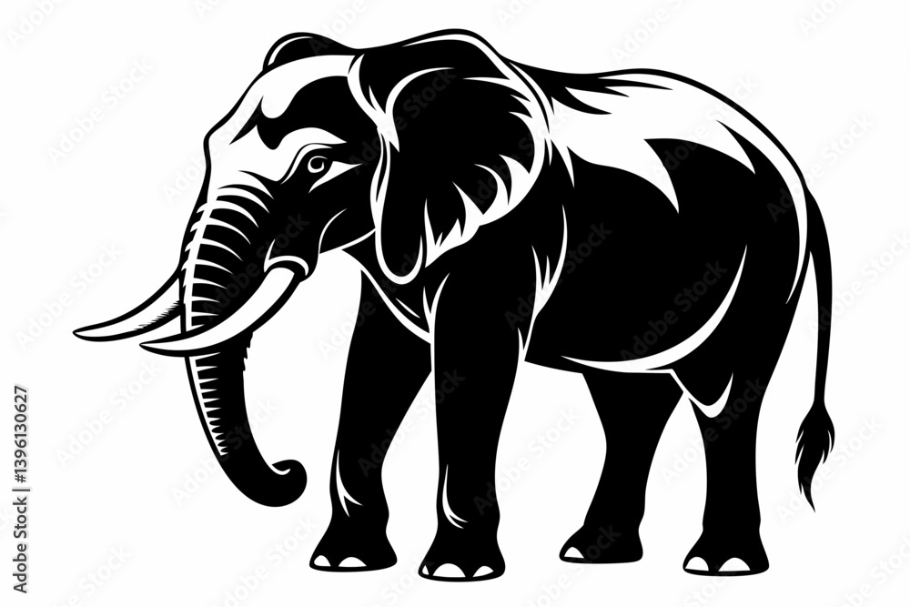 Fototapeta premium african elephant silhouette line art vector illustration