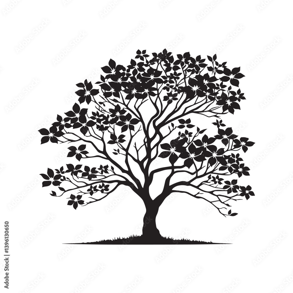 Dogwood Tree Vector Silhouette, Beautiful Nature Tree Outline, Spring-Inspired Clipart for Wall Art, Logos, Stickers, Apparel, Digital Prints, Crafts, Posters, and Home Decor. Dogwood Tree Vector Silhouette, Beautiful Nature Tree Outline, Spring-Inspired Clipart for Wall Art, Logos, Stickers, Apparel, Digital Prints, Crafts, Posters, and Home Decor.