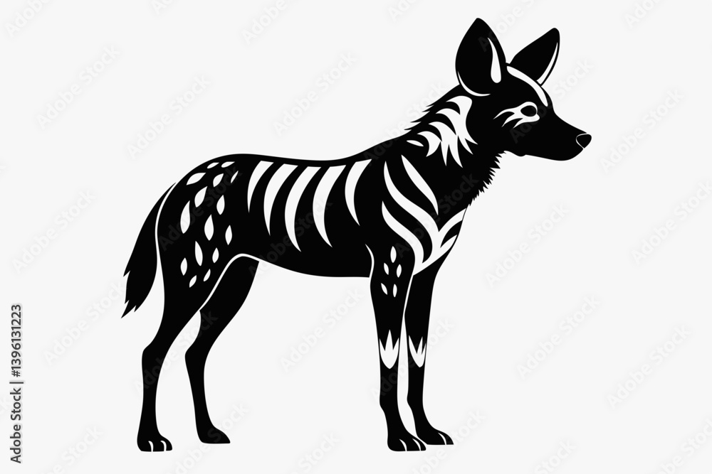 Fototapeta premium african wild dog silhouette line art vector illustration