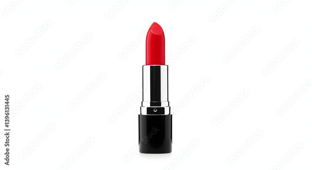 Vibrant red lipstick with a glossy finish, encased in a sleek black and silver tube, promising bold color and a touch of glamour. Vibrant red lipstick with a glossy finish, encased in a sleek black and silver tube, promising bold color and a touch of glamour.