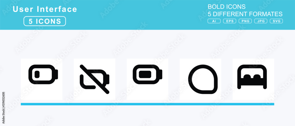 Set of 5 bold user interface icons,battery, empty, exclamation, full, half, quarter Set of 5 bold user interface icons,battery, empty, exclamation, full, half, quarter