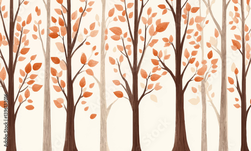 A pattern of trees with brown trunks and brown leaves