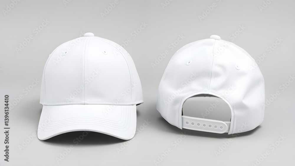 Fototapeta premium Blank White Baseball Cap Mockup Front and Back Views
