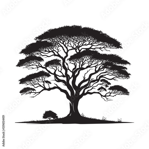 Ebony Tree Vector Silhouette, Elegant Nature Tree Outline, Exotic Hardwood Clipart for Wall Art, Logos, Stickers, Apparel, Digital Prints, Crafts, Posters, and Home Decor.