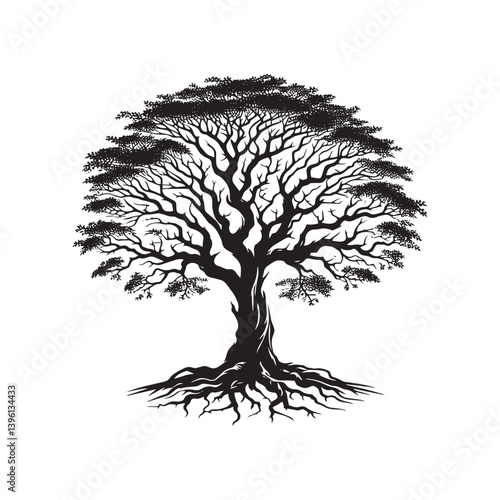 Ebony Tree Vector Silhouette, Elegant Nature Tree Outline, Exotic Hardwood Clipart for Wall Art, Logos, Stickers, Apparel, Digital Prints, Crafts, Posters, and Home Decor.