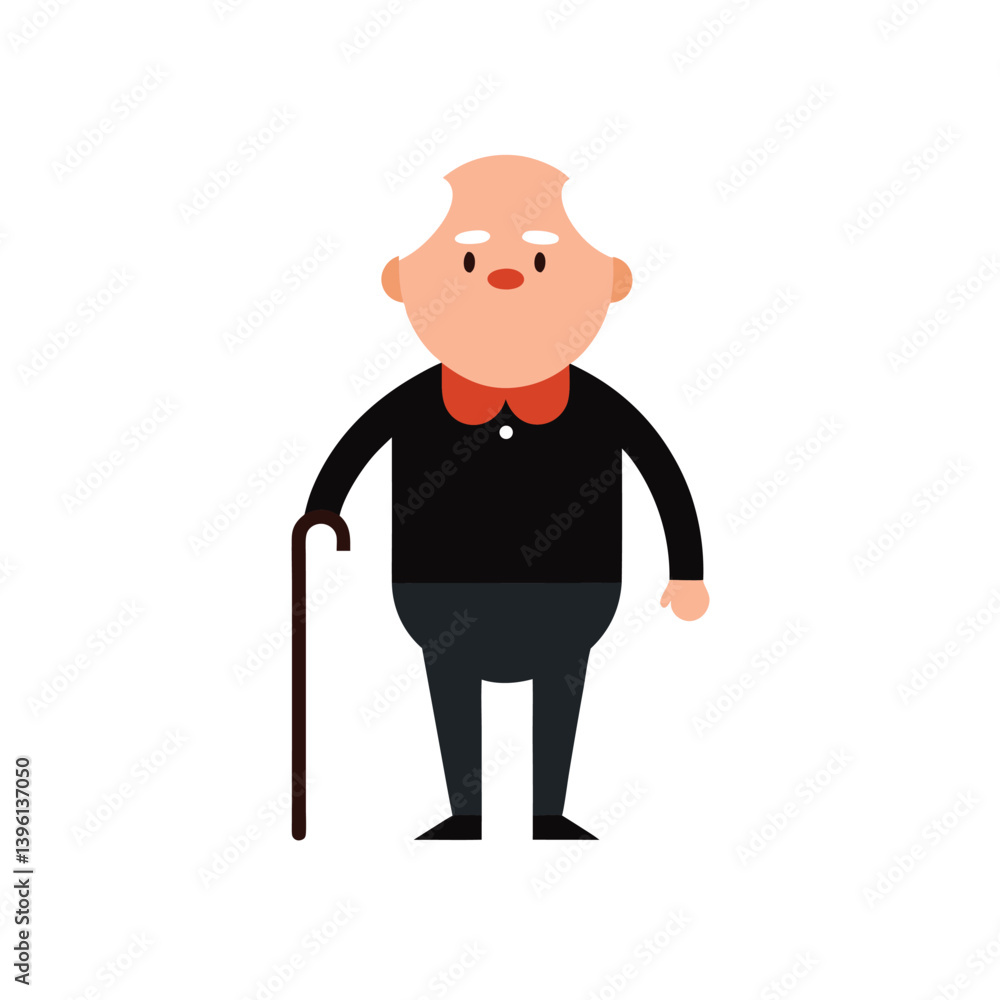 Angry Elderly Man with Cane Character Vector Angry Elderly Man with Cane Character Vector