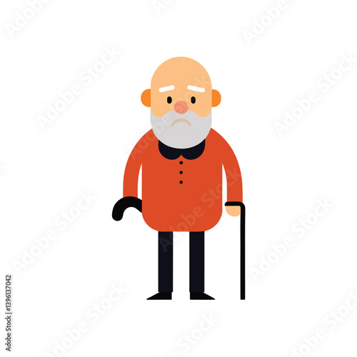 Old Man with Cane Doodle Vector on White