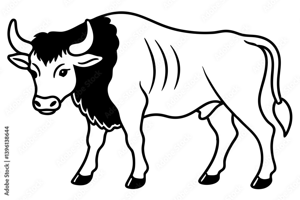 Fototapeta premium buffalo silhouette line art vector illustration