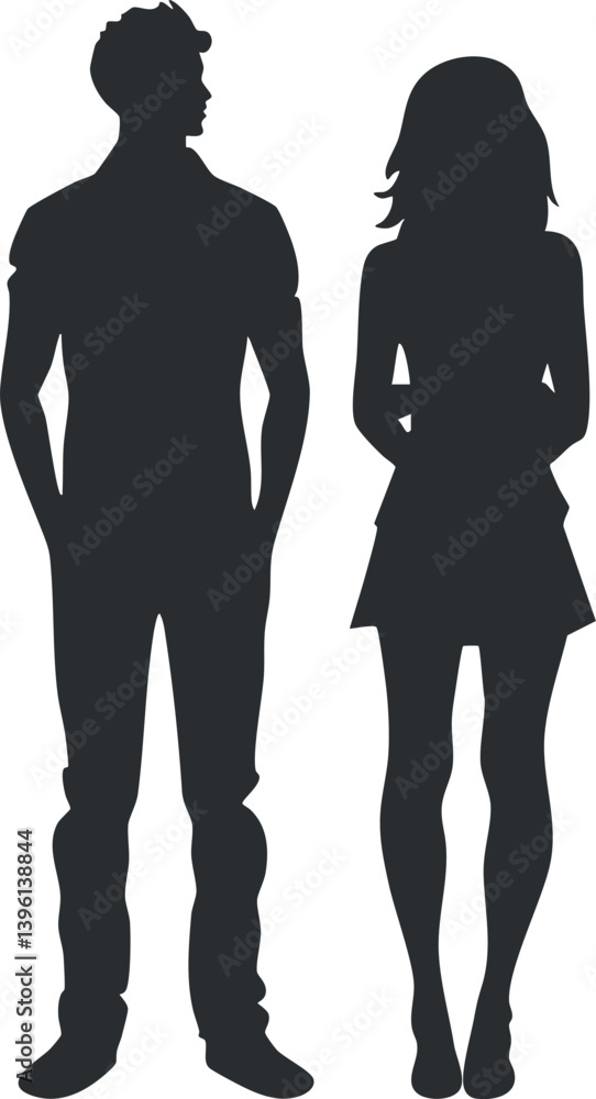 Silhouette of a couple standing together, representing love and connection in a modern design. Silhouette of a couple standing together, representing love and connection in a modern design.
