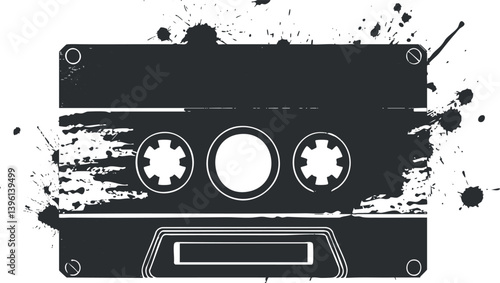A vintage cassette tape illustration with a splash of ink for a retro music aesthetic.
