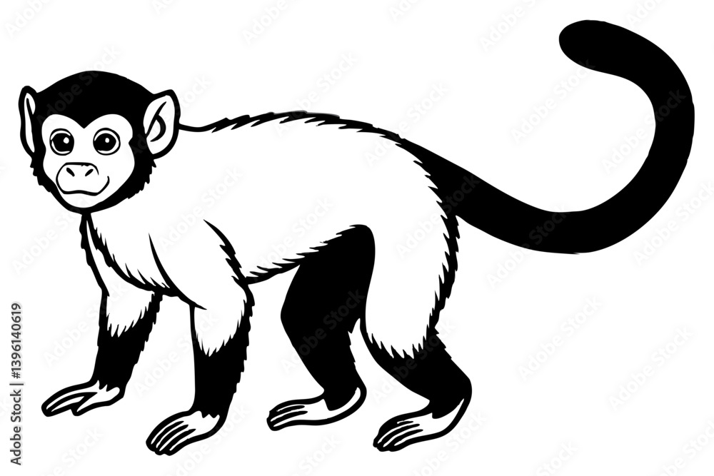 Obraz premium capuchin monkey silhouette line art vector illustration