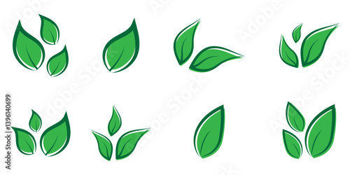 Leaf icons set ecology nature element, green leafs, environment and nature eco sign. Leaves on white background – vector
