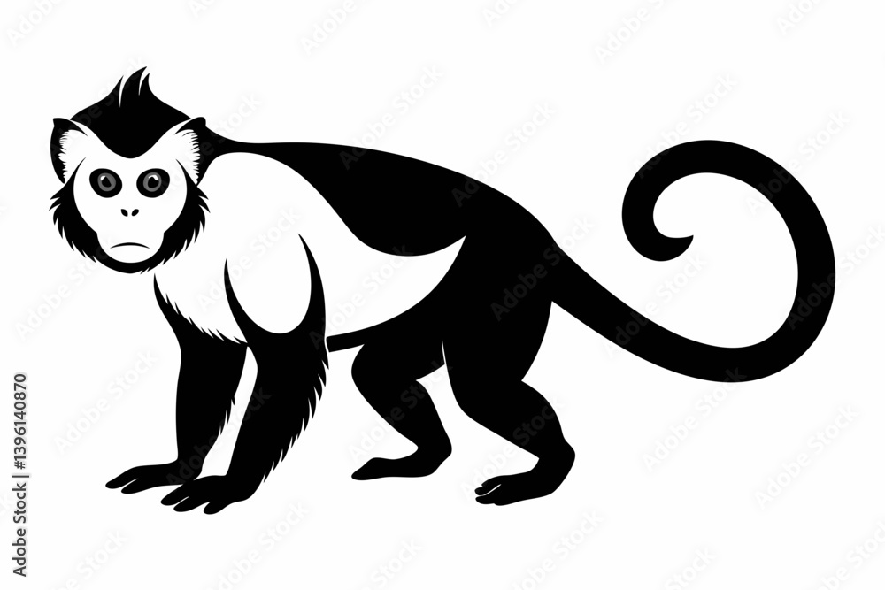 Obraz premium capuchin monkey silhouette line art vector illustration