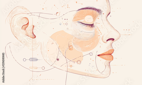 An abstract diagram illustrating procedures for facial rejuvenation and care.