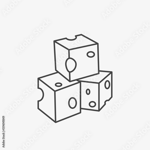 Cheese blocks with holes linear icon. Cheese cub appetizer for buffet. Supplement to wine. Vector illustration on white background