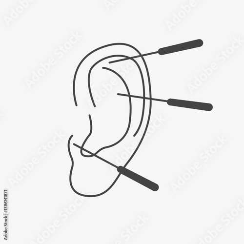 Human Ear with Acupuncture Needles. Line icon. Vector illustration