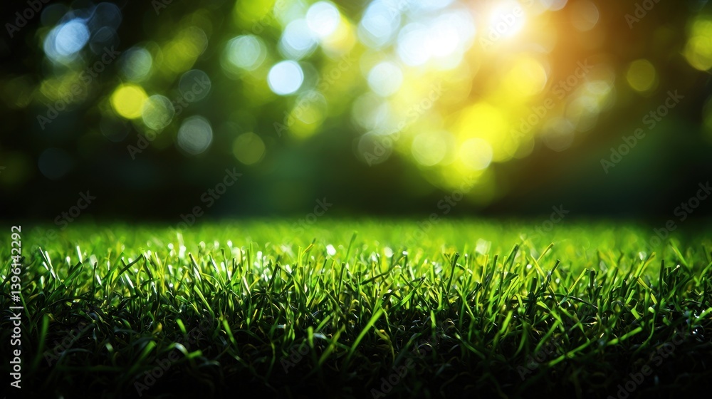 Obraz premium Lush green grass field bathed in sunlight