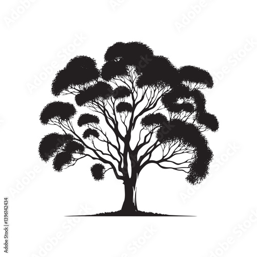 Eucalyptus Tree Vector Silhouette, Elegant Nature Tree Outline, Australian Tree Clipart for Wall Art, Logos, Stickers, Apparel, Digital Prints, Crafts, Posters, and Home Decor.