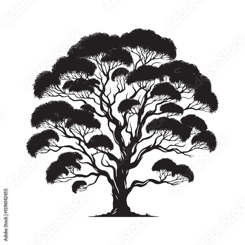 Eucalyptus Tree Vector Silhouette, Elegant Nature Tree Outline, Australian Tree Clipart for Wall Art, Logos, Stickers, Apparel, Digital Prints, Crafts, Posters, and Home Decor.