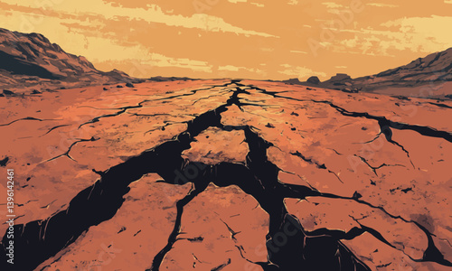 An illustration of deterioration and change of structures and environments. Cracked surface transitioning from an otherwise smooth texture background.