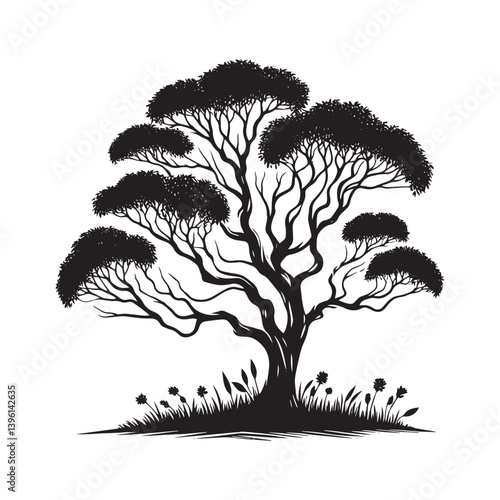 Eucalyptus Tree Vector Silhouette, Elegant Nature Tree Outline, Australian Tree Clipart for Wall Art, Logos, Stickers, Apparel, Digital Prints, Crafts, Posters, and Home Decor.