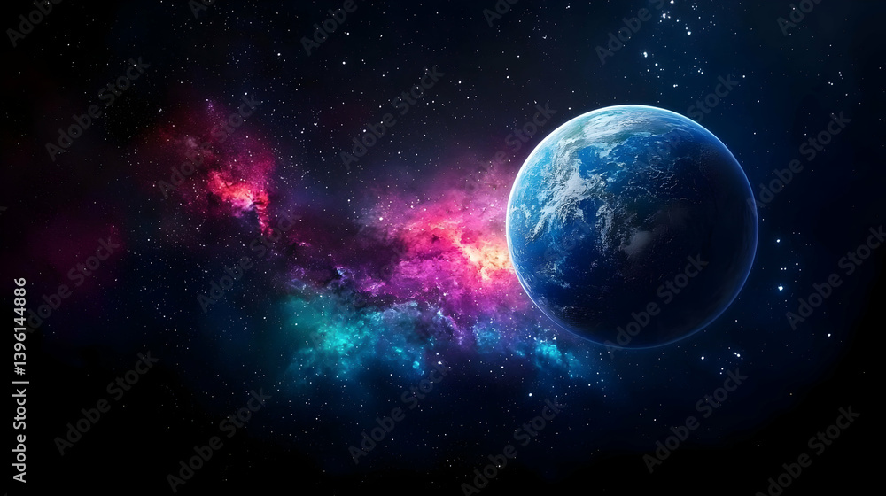 Obraz premium Pixelated Earth In Deep Space Nebula