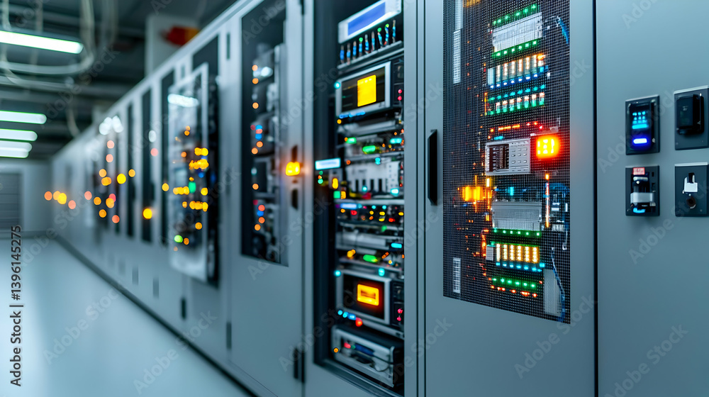 Obraz premium Modern Electrical Panels In Server Room